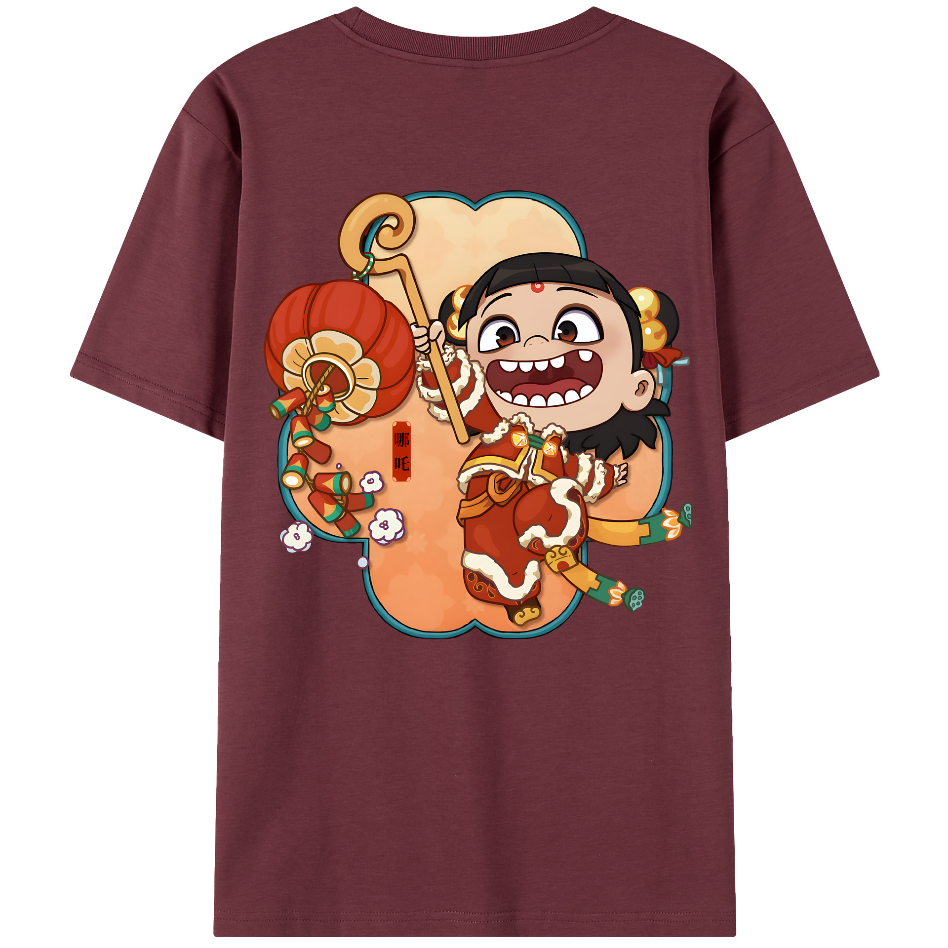 （画像用） Ne Zha 2 ナタ 魔童の大暴れ 綿100％半袖Tシャツ（背面プリント）